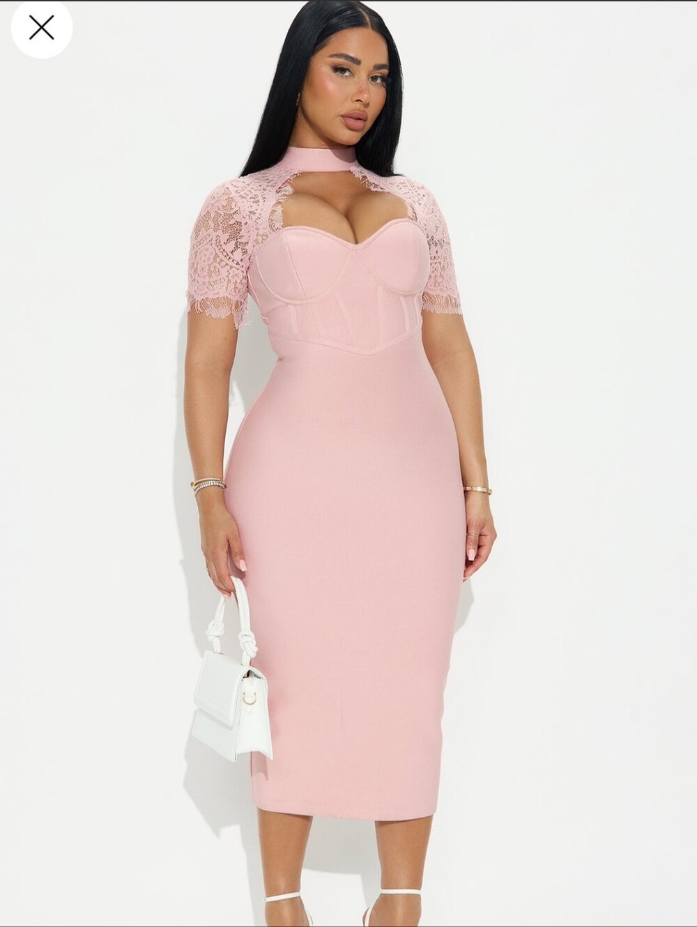 Pink Lace-Sleeve Dress